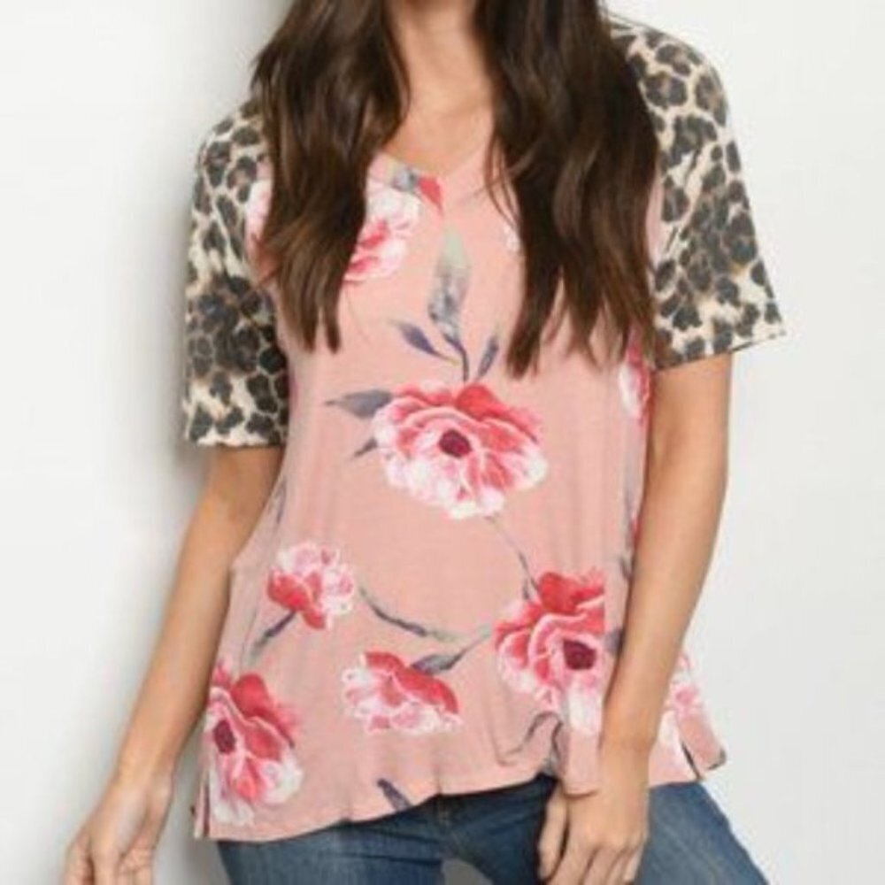 Animal Print with Floral Top pink/brown